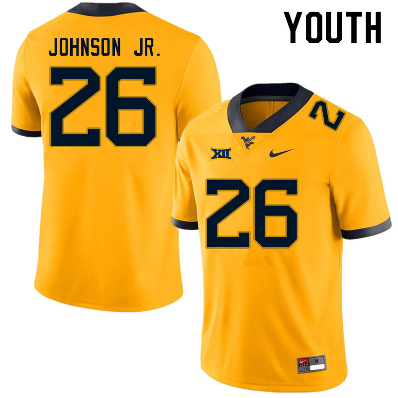 NCAA Youth Justin Johnson Jr. West Virginia Mountaineers Gold #26 Nike Stitched Football College Authentic Jersey DQ23S53FM